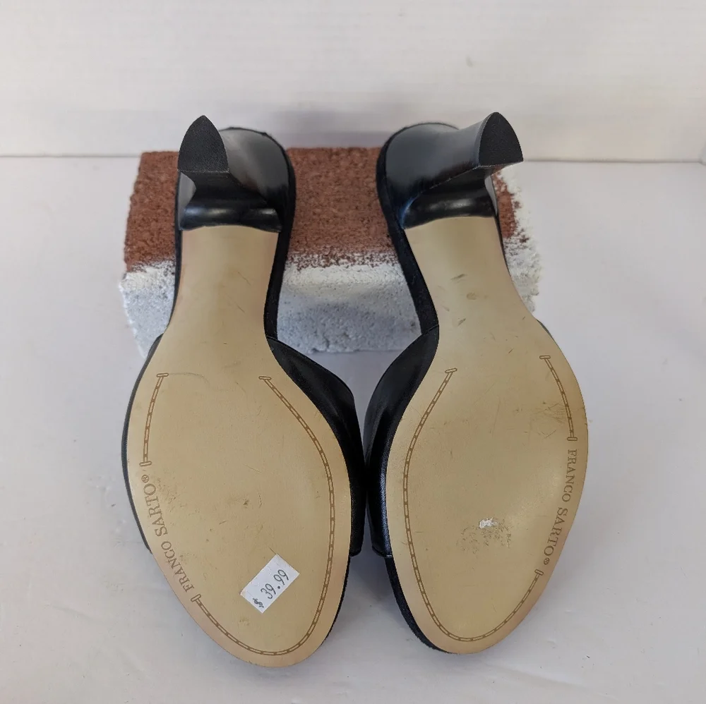 Franco Sarto Black Mule Slides with Gold Buckle